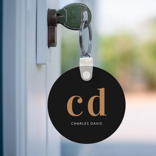 Zwart goudmonogram initialen naam minimalistisch sleutelhanger