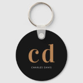 Zwart goudmonogram initialen naam minimalistisch sleutelhanger (Achterkant)