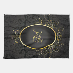 Zwart goudmonogram Kassy Royal Style Towel Theedoek