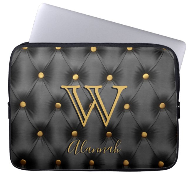 Zwart-goudmonogram Laptop Sleeve (Voorkant)