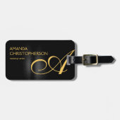 Zwart goudmonogram Makeup Kunstmatige moderne plat Bagagelabel (Voorkant horizontaal)