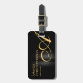 Zwart goudmonogram Makeup Kunstmatige moderne plat Bagagelabel (Voorkant verticaal)