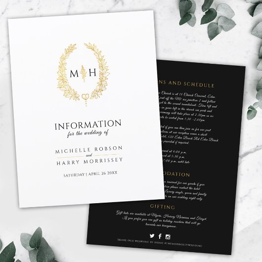 Zwart goudmonogram met bruidgastinfo