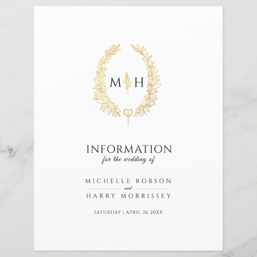 Zwart goudmonogram met bruidgastinfo (Voorkant)