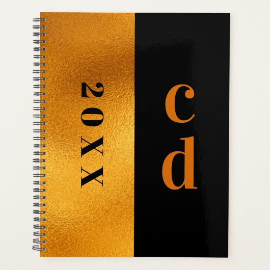 Zwart goudmonogram modern minimalistisch planner (Voorkant)