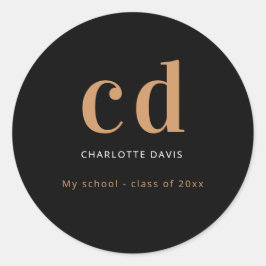 Zwart goudmonogram moderne minimalist ronde sticker