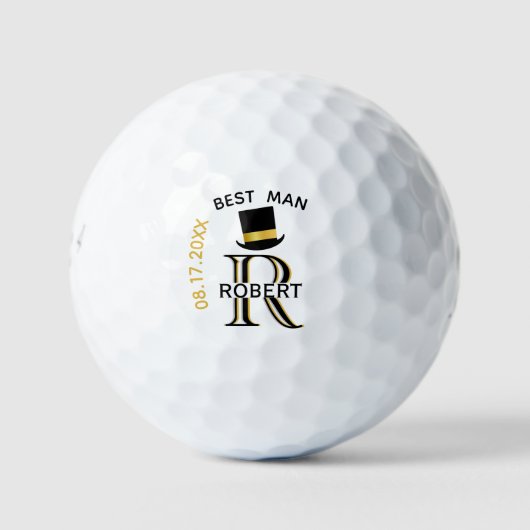 Zwart goudmonogram Naam Beste Man Wedding Favor Golfballen (Voorkant)
