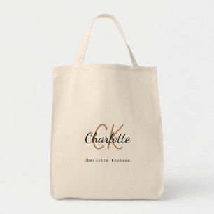 Zwart goudmonogram naam initiaal simpel script tote bag