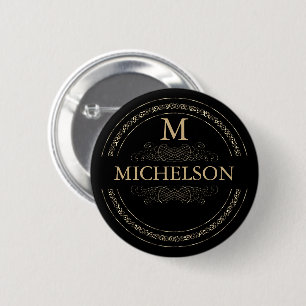 Zwart-goudmonogram/ Naam Sjabloon Button