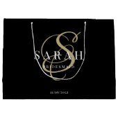 Zwart goudmonogram Persoonlijke Bridesmaid Groot Cadeauzakje (Achterkant)