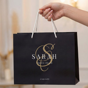 Zwart goudmonogram Persoonlijke Bridesmaid Groot Cadeauzakje