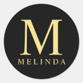 Zwart-goudmonogram Ronde Sticker (Voorkant)