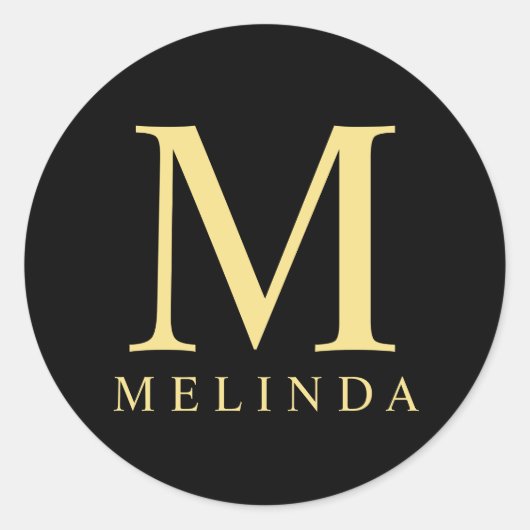 Zwart-goudmonogram Ronde Sticker (Voorkant)