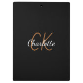 Zwart goudmonogram script elegant minimalistisch klembord (Achterkant)