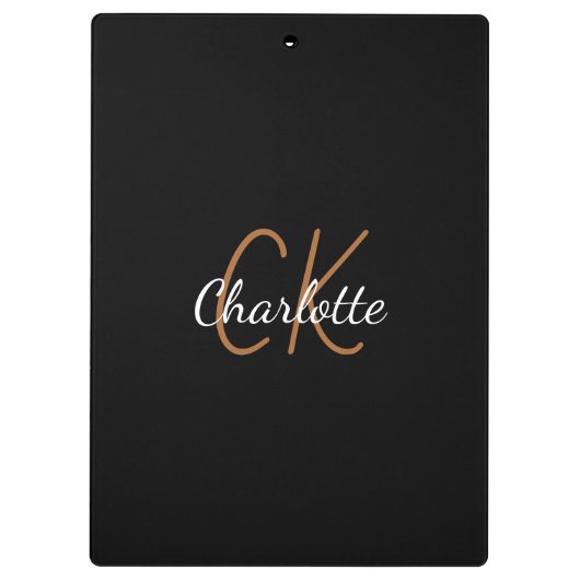 Zwart goudmonogram script elegant minimalistisch klembord (Achterkant)
