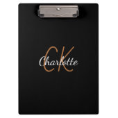 Zwart goudmonogram script elegant minimalistisch klembord (Voorkant)