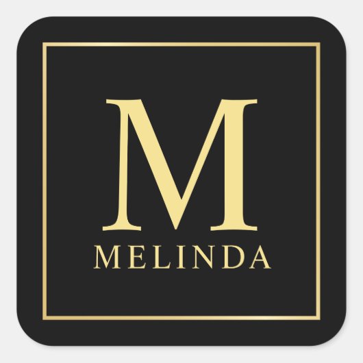 Zwart-goudmonogram Vierkante Sticker (Voorkant)