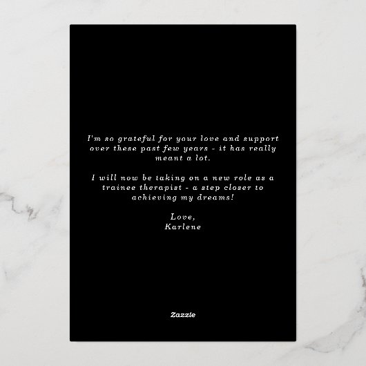 Zwart & goudpleister Foto Typografisch Afstuderen Folie Uitnodiging (Achterkant)