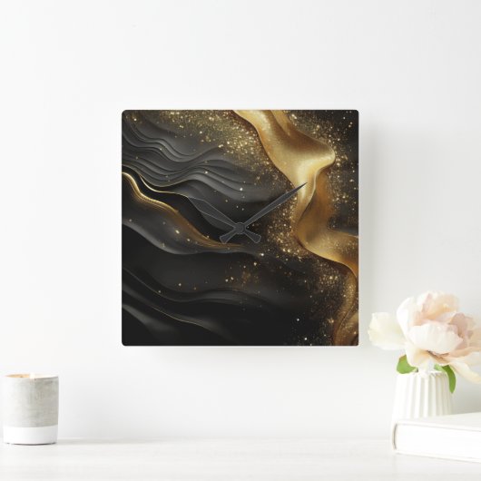 Zwart-goudprinkool Vierkante Klok (Huis)