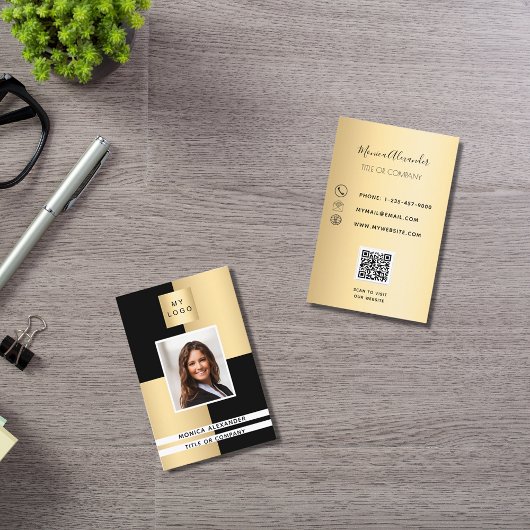 Zwart goudprofiel foto bedrijfs logo QR-code Visitekaartje