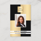 Zwart goudprofiel foto bedrijfs logo QR-code Visitekaartje (Voorkant)