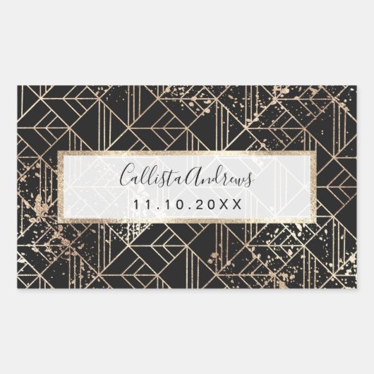 Zwart goudretroArt Deco Geometric Paint Splatter Rechthoekige Sticker (Voorkant)
