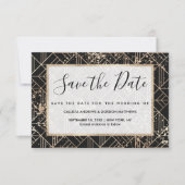 Zwart goudretroArt Deco Geometric Paint Splatter Save The Date (Voorkant)