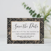 Zwart goudretroArt Deco Geometric Paint Splatter Save The Date (Staand voorkant)