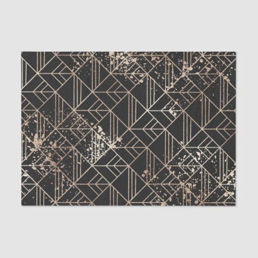 Zwart goudretroArt Deco Geometric Paint Splatter Tissuepapier (Voorkant)