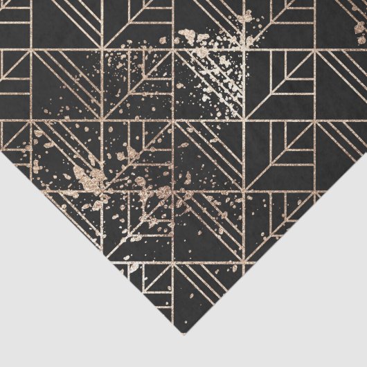 Zwart goudretroArt Deco Geometric Paint Splatter Tissuepapier (Detail)