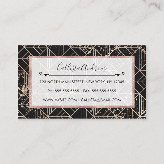 Zwart goudretroArt Deco Geometric Paint Splatter Visitekaartje (Achterkant)