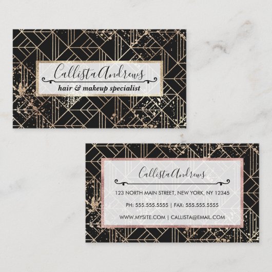 Zwart goudretroArt Deco Geometric Paint Splatter Visitekaartje (Voorkant / Achterkant)