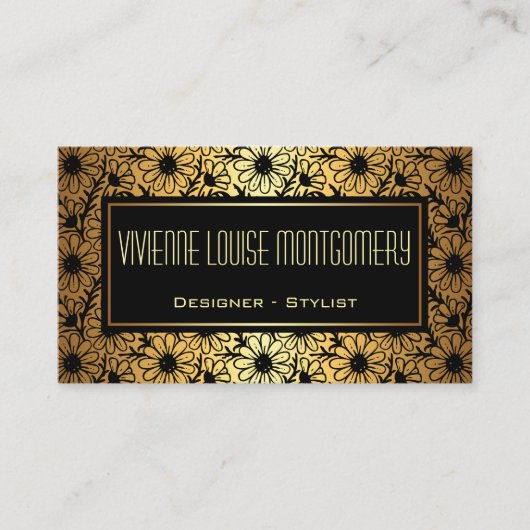 Zwart & goudSchattig Floral Pattern-Visitekaartje Visitekaartje (Voorkant)