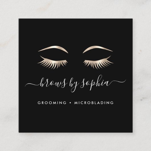 Zwart & goudschuim en zwenkbrauwen vierkante visitekaartje (Voorkant)