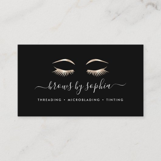 Zwart & goudschuim en zwenkbrauwen visitekaartje (Voorkant)