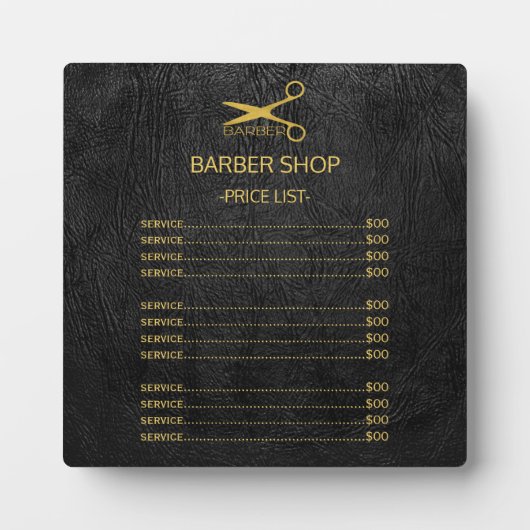 Zwart goudserviceblad voor Barbershop logo Fotoplaat (Voorkant)
