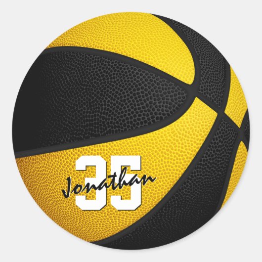 zwart goudteam kleuren jongens basketbal ronde sticker (Voorkant)