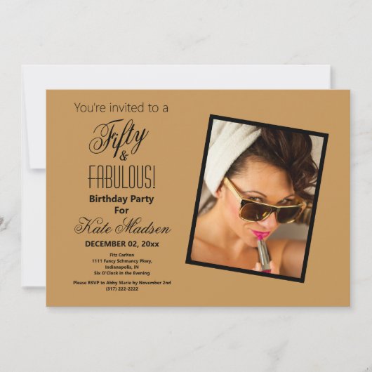Zwart & goudvijftig en FABULOUS! Birthday Party Kaart (Voorkant)