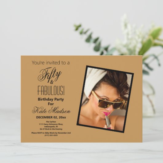 Zwart & goudvijftig en FABULOUS! Birthday Party Kaart (Staand voorkant)