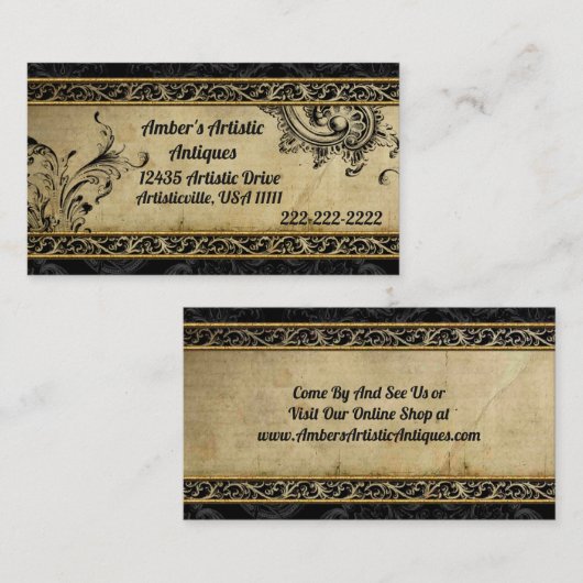 Zwart-goudVintage elegante Visitekaartjes (Voorkant / Achterkant)