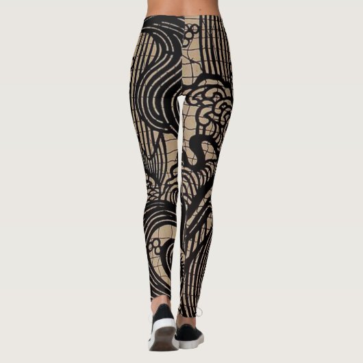 Zwart goudvis afdrukken leggings (Achterkant)