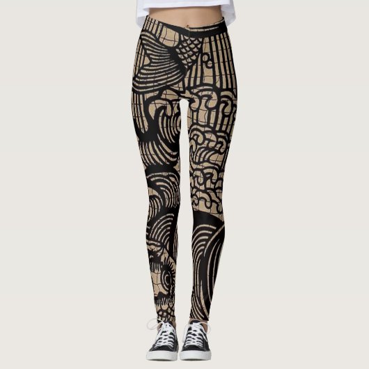 Zwart goudvis afdrukken leggings (Voorkant)