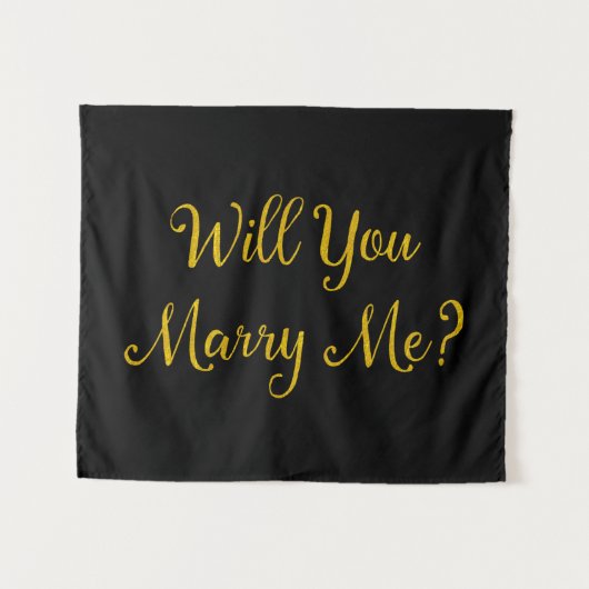 Zwart goudvoorstel. Wil je me trouwen? Spandoek Wandkleed (Voorkant (horizontaal))