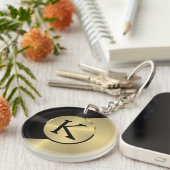 Zwart & goudvormig metaal geometrisch ontwerp sleutelhanger (Voorkant Rechts)