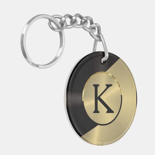 Zwart & goudvormig metaal geometrisch ontwerp sleutelhanger (Voorkant Links)