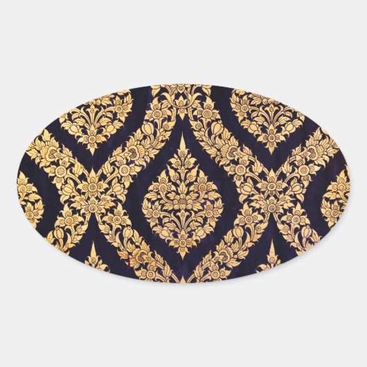 Zwart & goudvraag Traditionele hedendaagse afdrukk Ovale Sticker (Voorkant)