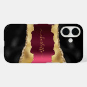 Zwart goudvuurwapenschild met marmernaam Case-Mate iPhone case (Achterkant (horizontaal))