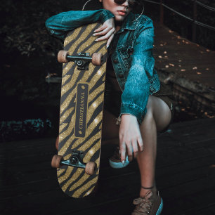 Zwart-goudzand Zebra tijgerstreep Persoonlijk Skateboard