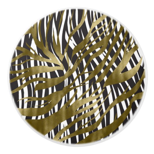 Zwart & goudzebra Afdrukken Safari Chic Glamour Keramische Knop (Voorkant)