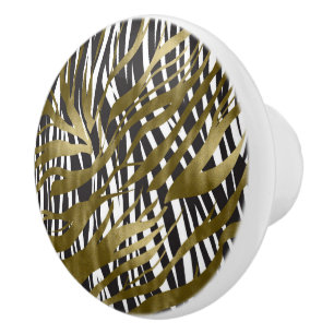 Zwart & goudzebra Afdrukken Safari Chic Glamour Keramische Knop